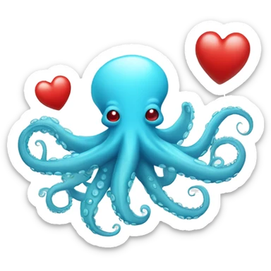 Sky blue Octopus with red hearts in his tentacles sticker