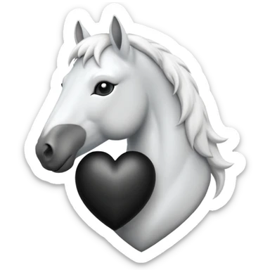 White Horse centered within a black heart emoji sticker