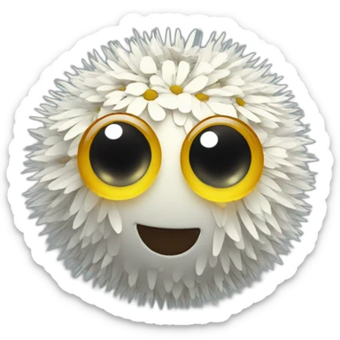 3d sphere with a cartoon dandelion texture with big kind eyes sticker