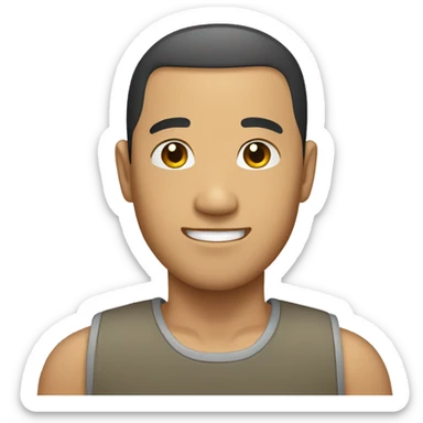 an asian guy with a buzz cut, a tan skin, tall sticker