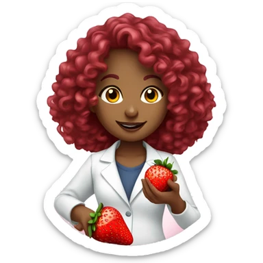 dietitian girl burgundy curly hair eating a strawberry  sticker