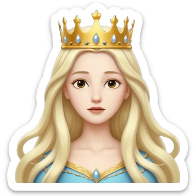 White Long Haired Women, Queen with crown — soft expression, moonlight tone sticker