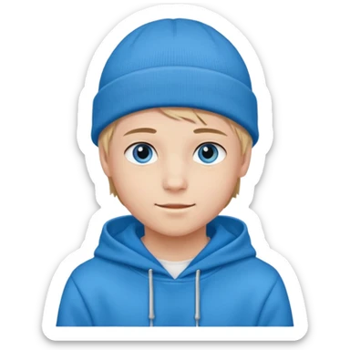 handsome and young teen pinterest boy good at fashion. popular among 'that brat girl', wearing hoodieand beanie with blue eye  and little smile sticker