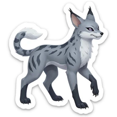 Cool edgy cute adorable hyper-realistic badass Serval-Lycanroc-Absol-Fakémon-hybrid-creature (full body)  sticker