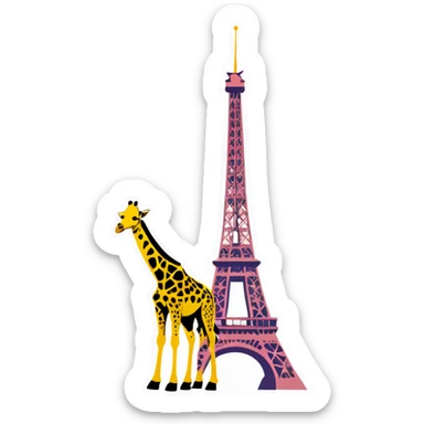 Giraffe standing in front of Eiffel Tower  sticker