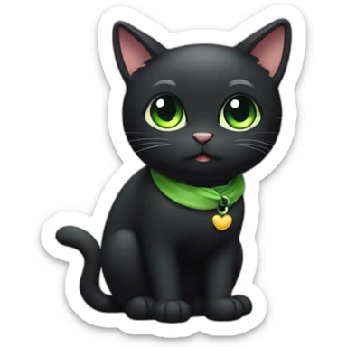 shy small black cat with gree eyes kawaii style full body sticker