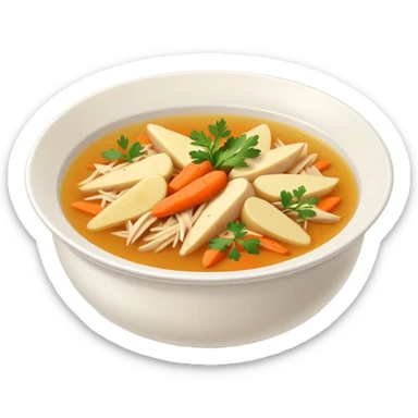 Mexican chicken broth (consomé de pollo): warm golden soup with shredded chicken, carrot, potato, and cilantro in a simple bowl sticker