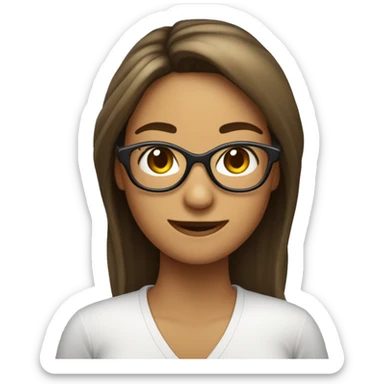 Una mujer de cabello castaño obscuro lizo con gafas sonriendo acarcagadas  sticker
