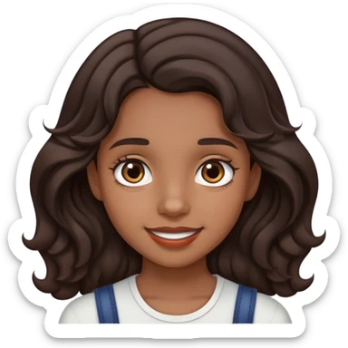 chica de pelo ondulado y café obscuro, ojos café obscuro y brackets sticker