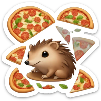Brown hedgehog eat a vegan pizza sticker