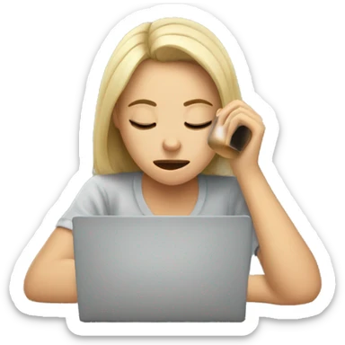 tired girl with laptop drinking a lot of coffee sticker