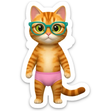 orange tabby cat with teal glasses and underwear sticker