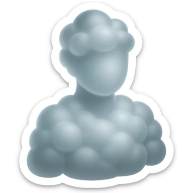 shoulder-up person fully made of white fluffy convex clouds, matte glass style sticker