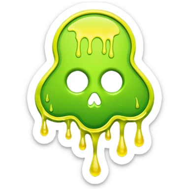radioactive hazard symbol stylized to look like it is melting. The symbol is bright neon green and toxic yellow, with smooth dripping edges like liquid. sticker