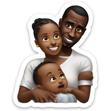 P diddy with a baby and baby oil sticker