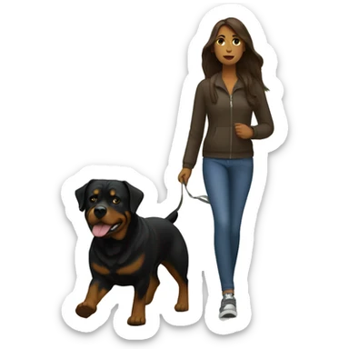 A woman with long brown hair takes a Rottweiler for a walk  sticker