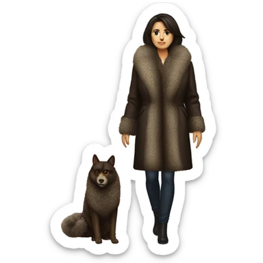 Realistic brunette mob wife full body fur coat sticker