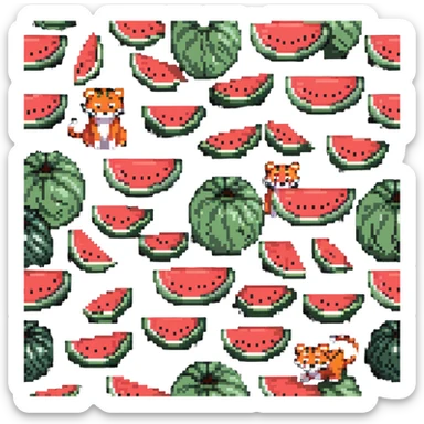 tiger hiding behind watermelon sticker