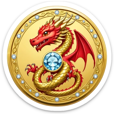 diamond coin with a dragon at the center  sticker