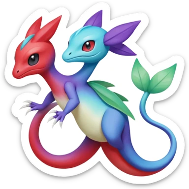 Purple-red-blue-white-gradients Meloetta-Larvitar-Axew-Grovyle-Pokémon-Fakémon-hybrid-fusion-creature sticker