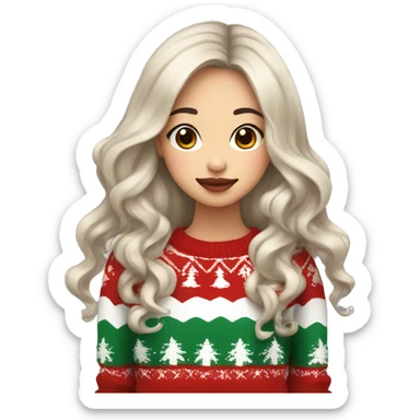 Asian girl with thick lips long wavy hair on the side with Christmas sweater  sticker