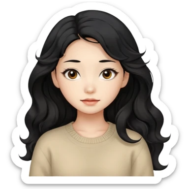 Beautiful girl,Black hair, wavy long hair,Black eyes,Chinese, beige sweater  sticker