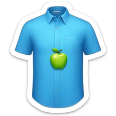 blue shirt with an apple logo  sticker