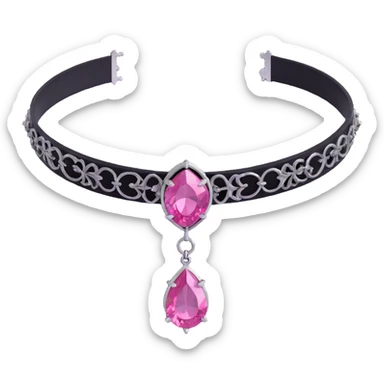 minimal 3D gothic choker with pink gemstone, simple and elegant sticker