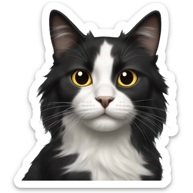 black cat domestic long-haired with white spot sticker