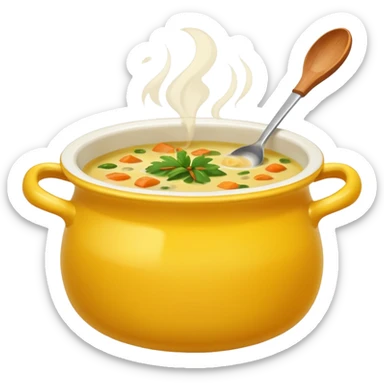 yellow pot with soup sticker
