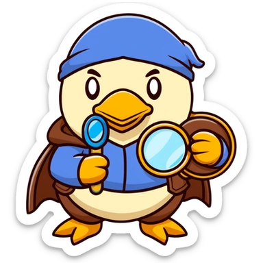 King Dedede from Kirby dressed as a detective, holding a magnifying glass, cartoon style sticker
