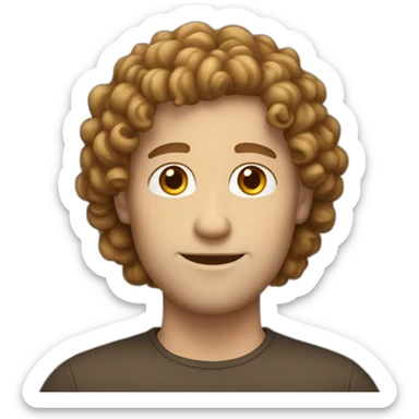 white guy with brown curly middle parting hair sticker