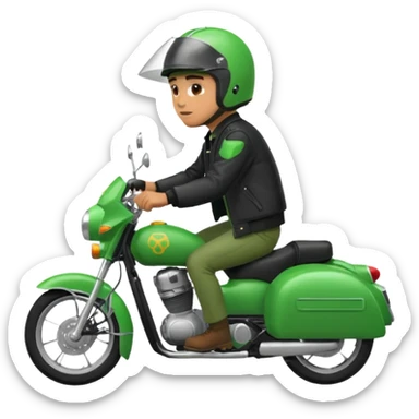 a man riding his green delivery motorcicle sticker