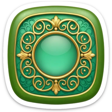 Jade and gold filigree style rounded square icon button sticker