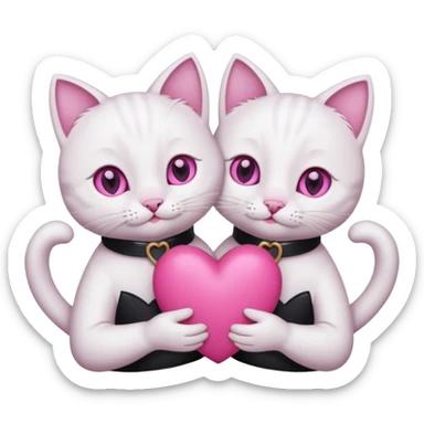 white with pink eyes tow cats hands holding a pink heart sticker