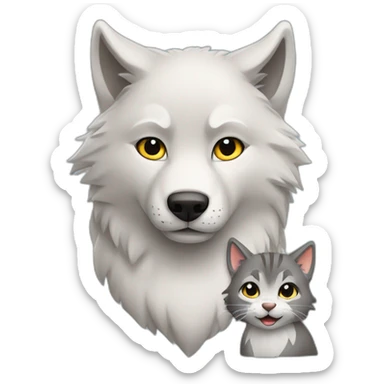 Un loup face à un chaton sticker