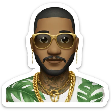 Trendy person tropical with tattoos and gold chain sticker