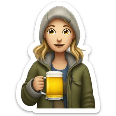 Homeless caucasian woman with beer sticker