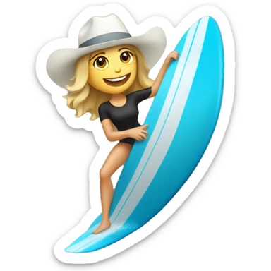 White Girl surfing a wave wearing a cowboy hat sticker
