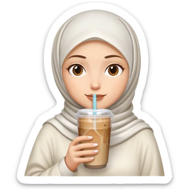 White hijab girl drinking iced coffee sticker