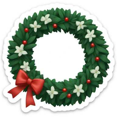 Very dark green wreath with white and red bows  sticker