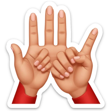 I want the thumb, middle, and index fingers pointing upwards, and the others pointing downwards, and they should be red. sticker