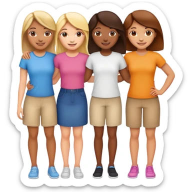 Four female best friends standing together, smiling sticker