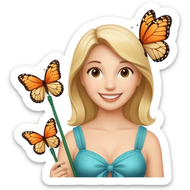 woman holding butterfly net sticker