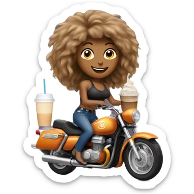 Tina Turner riding a motorbike and drinking iced coffee sticker