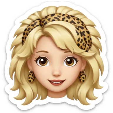 Une fille blonde et joyeuse. Elle porte une coiffure rock et originale avec des barrettes pour cheveux  léopard et motif peau de vache. sticker