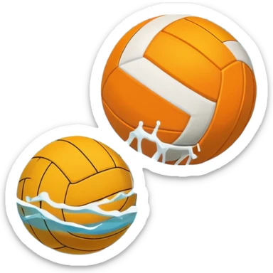 An icon showing a water polo ball floating on the surface of a pool, with a goal frame in the background, and water splashing around. The design captures the intensity of the game with visible ripples on the water. Transparent background highlights the excitement of water polo. sticker