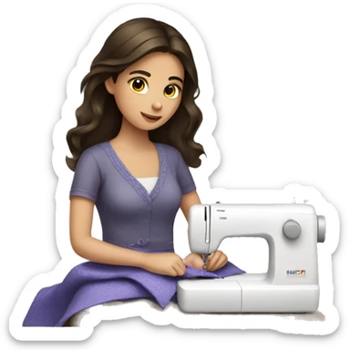 Brunette girl sewing  sticker