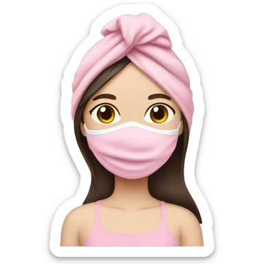 Pale girl with pink face mask in a pink towel with dark brown hair  sticker