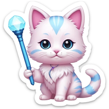 chibi cute cat holding a light stick sticker